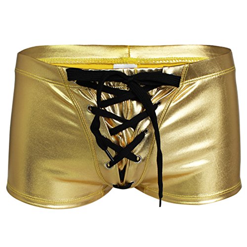 iEFiEL EFE SEXY MÄNNER Shorts Pants Boxershorts GLÄNZEND WETLLOK UNTERWÄSCHE REIZVOLL Unterhosen (M, Golden) von iEFiEL