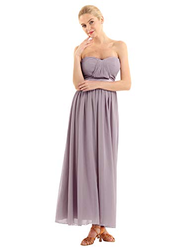 iEFiEL Elegant Damen Kleider festlich Cocktailkleid Chiffon Maxikleid Lang Brautjungfernkleid Abenkleider für Hochzeit Gr. 34-44 Dusty Mauve 44 von iEFiEL