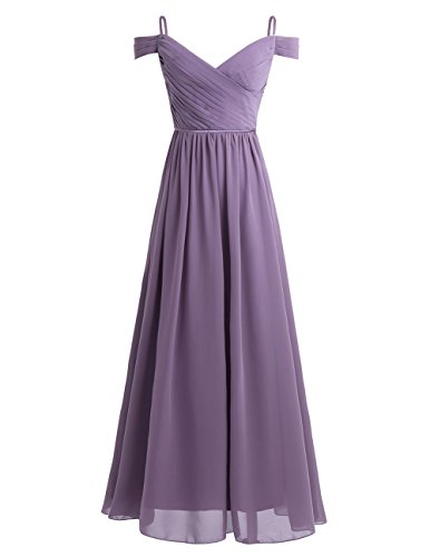 iEFiEL Elegant Damen Kleider festlich Cocktailkleid Chiffon Maxikleid Lang Brautjungfernkleid Off-Shoulder Abenkleider für Hochzeit Gr. 36-46 Dusty Lila 38 von iEFiEL