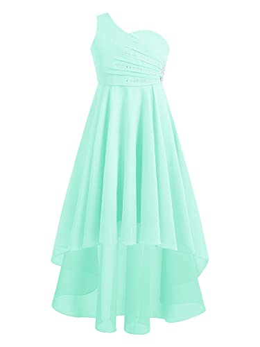 iEFiEL Elegante Mädchen Kleid Festlich EIN-Schulter Hochzeitskleid Blumenmädchenkleider Lange Abendkleid Vokuhila Kleid Partykleid Faltenrock Za Mintgrün 110-116 von iEFiEL