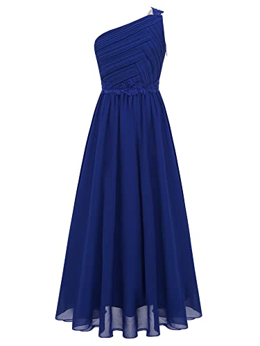 iEFiEL Elegante Mädchen Kleid Festlich EIN-Schulter Hochzeitskleid Lang Blumenmädchenkleider Prinzessin Kleid Cocktailkleid Chiffon Partykleid Blau 122-128 von iEFiEL