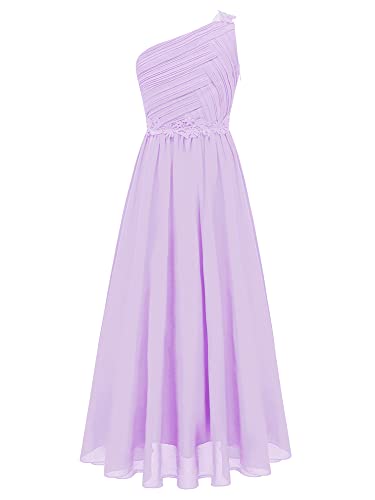 iEFiEL Elegante Mädchen Kleid Festlich EIN-Schulter Hochzeitskleid Lang Blumenmädchenkleider Prinzessin Kleid Cocktailkleid Chiffon Partykleid Lavender 146-152 von iEFiEL