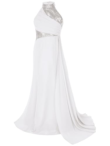 iEFiEL Elegantes Mädchen Kleid Festlich Glitzer Prinzessin Kleid A-Linie Abendkleid Lang Blumenmädchenkleid Hochzeitskleid Festkleid mit Asymmetrischer Rock Elfenbein 134-140 von iEFiEL