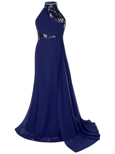 iEFiEL Elegantes Mädchen Kleid Festlich Glitzer Prinzessin Kleid A-Linie Abendkleid Lang Blumenmädchenkleid Hochzeitskleid Festkleid mit Asymmetrischer Rock Marineblau 122-128 von iEFiEL