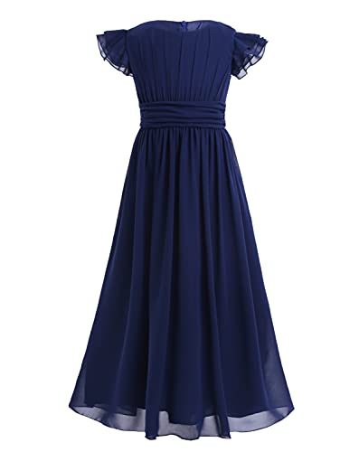 iEFiEL Festlich Kleid für Mädchen Kinder Hochzeit Kleid Prinzessin Erstkommunion Kleid Chiffon Festzug Sommerkleid Brautjungfer Gr. 104-164 A Marineblau 128 von iEFiEL