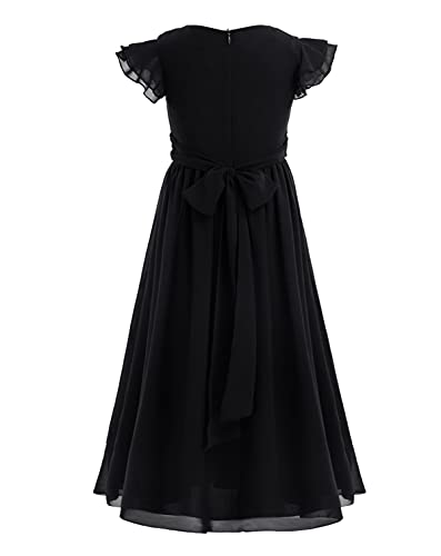 iEFiEL Festlich Kleid für Mädchen Kinder Hochzeit Kleid Prinzessin Erstkommunion Kleid Chiffon Festzug Sommerkleid Brautjungfer Gr. 104-164 Schwarz 152 von iEFiEL