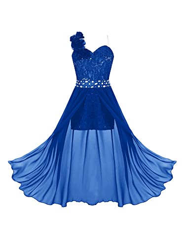 iEFiEL Festliches Kleid Mädchen Hochzeits Jumpsuit Blumenmädchenkleid mit 3D Blumen Träger Partykleid Ärmellose Festkleid Cocktailkleid Marineblau 158-164 von iEFiEL