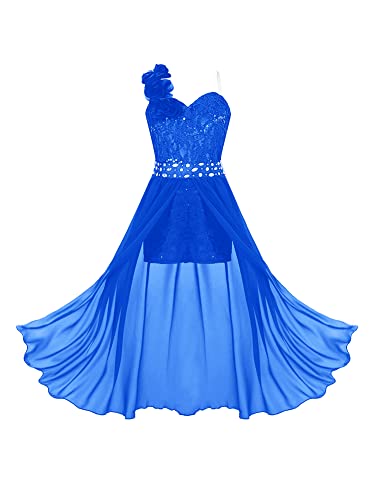 iEFiEL Festliches Kleid Mädchen Hochzeits Jumpsuit Blumenmädchenkleid mit 3D Blumen Träger Partykleid Ärmellose Festkleid Cocktailkleid Royal Blau 158-164 von iEFiEL