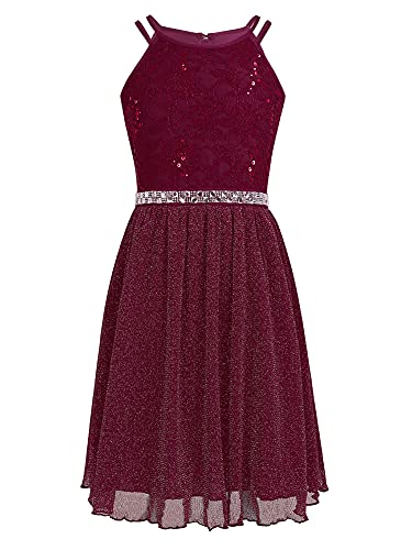 iEFiEL Festliches Kleid Mädchen Kinder Spitzen Kleid Hochzeit Prinzessin Kleider Festzug Kleid Blumenmaedchenkleid Tüll Partykleid Burgundy 116 von iEFiEL