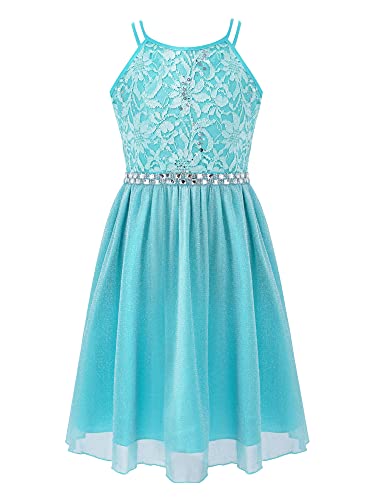 iEFiEL Festliches Kleid Mädchen Kinder Spitzen Kleid Hochzeit Prinzessin Kleider Festzug Kleid Blumenmaedchenkleid Tüll Partykleid Azurblau 116 von iEFiEL