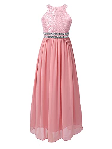 iEFiEL Festliches Kleid Mädchen Kinder Spitzen Kleid Hochzeit Prinzessin Kleider Festzug Kleid Blumenmaedchenkleid Tüll Partykleid X Rosa lang 128 von iEFiEL