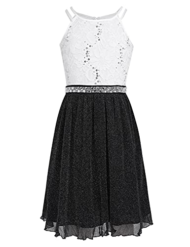 iEFiEL Festliches Kleid Mädchen Kinder Spitzen Kleid Hochzeit Prinzessin Kleider Festzug Kleid Blumenmaedchenkleid Tüll Partykleid Schwarz & Weiß 116 von iEFiEL