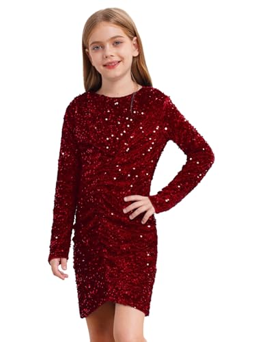 iEFiEL Festliches Kleid Mädchen Samt mit Glitzer Pailletten Weihnachtskleid Langarm Partykleid Etui Wickelkleid Minikleid Kinder Hochzeits Festkleid Ballkleid Burgundy 134-140 iEFiEL Festliches Kleid Mädchen Samt mit Glitzer Pailletten Weihnachtskleid Langarm Partykleid Etui Wickelkleid Minikleid Kinder Hochzeits Festkleid Ballkleid Burgundy 134-140 von iEFiEL