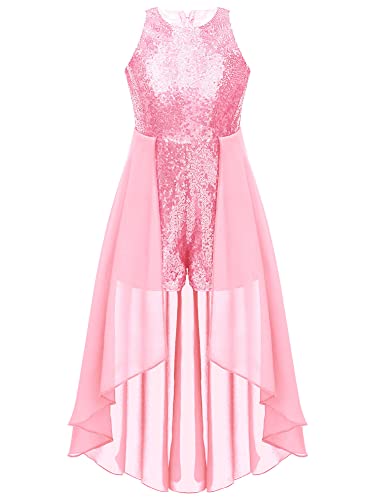 iEFiEL Festliches Kleid Mädchen mit Glitzer Pailletten Overall Hochzeits Jumpsuit Partykleid Festkleid Kinder Gerburtstagskleid Performance Tanz Kostüm Za Rosa 122-128 von iEFiEL