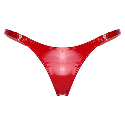 iEFiEL Frauen Wetlook Slips Mini Strings Tanga Offener Schritt Design Briefs Kunstleder Unterwäsche Dessous Unterhosen Rot High-Cut L von iEFiEL