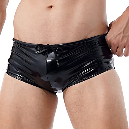 iEFiEL Herren Wetlook Shorts Badehose Badeshorts Swim Shorts Men Swimming Sporthose Kurze Hose Schnelltrockend Sport Schwimmhose Mit Kordelzug S-4XL A Schwarz XXL von iEFiEL