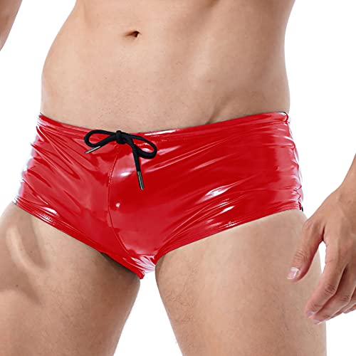 iEFiEL Herren Wetlook Shorts Badehose Badeshorts Swim Shorts Men Swimming Sporthose Kurze Hose Schnelltrockend Sport Schwimmhose Mit Kordelzug S-4XL Rot 3XL von iEFiEL