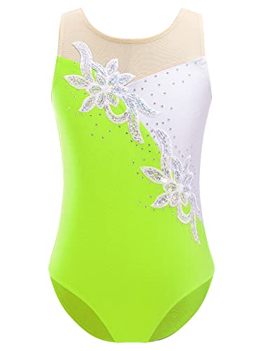 iEFiEL Mädchen Turnanzug Glitzer Gymnastikanzug ÄrmellosTurnanzug Glänzend Trikotanzug Gymnastik Leotard Training Gymnastikbody Leuchtendes Grün 134-140 von iEFiEL