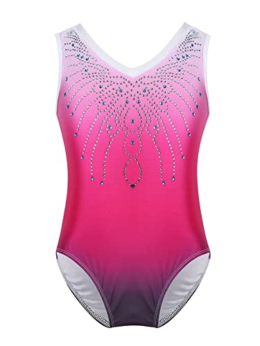 iEFiEL Mädchen Turnanzug Glitzer Gymnastikanzug ÄrmellosTurnanzug Glänzend Trikotanzug Gymnastik Leotard Training Gymnastikbody Rose Rot 134-140 von iEFiEL