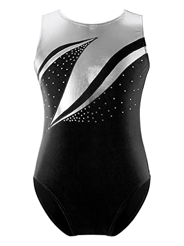 iEFiEL Mädchen Turnanzug Glitzer Gymnastikanzug ÄrmellosTurnanzug Glänzend Trikotanzug Gymnastik Leotard Training Gymnastikbody Stern Schwarz 146-152 von iEFiEL