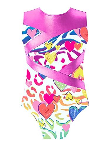 iEFiEL Mädchen Turnanzug Glitzer Gymnastikanzug ÄrmellosTurnanzug Glänzend Trikotanzug Gymnastik Leotard Training Gymnastikbody W Hot Rosa 122-128 von iEFiEL