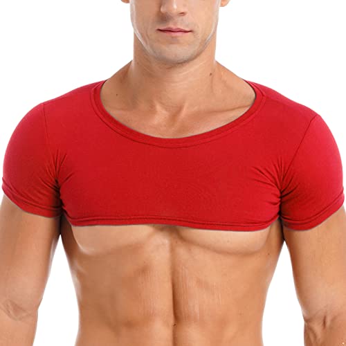 iEFiEL Herren Bauchfrei Shirts Kurzarm Baumwolle Tops Einfarbig Crop Top Rundhals Männer Shirts Bodybuilding Yoga Sportshirt Muskelshirt Rot Kurz L von iEFiEL