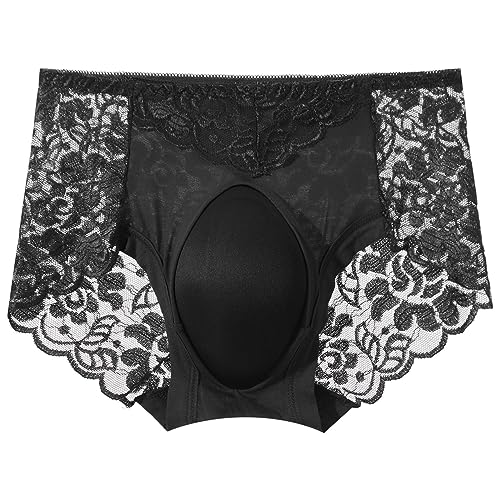 iEFiEL Herren Bikinihose Satin Boxershorts mit Blumen Spitzen und Offenes Schrittdesign Schwarz Rosa Unterwäsche M L XL Xc Schwarz 3XL von iEFiEL