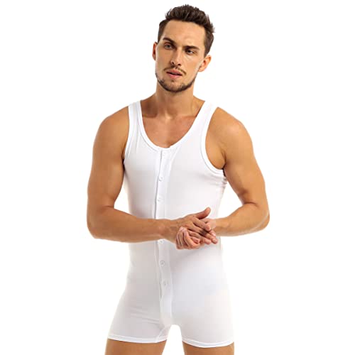 iEFiEL Herren Body Bodywear Overall Weich Bodysuit Männerbody Einteiler Unterhemd Unterwäsche M-XXL Weiß XL von iEFiEL