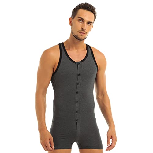 iEFiEL Herren Body Bodywear Overall Weich Bodysuit Männerbody Einteiler Unterhemd Unterwäsche M-XXL Grau XXL von iEFiEL