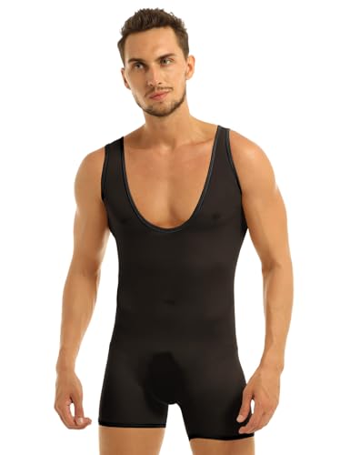 iEFiEL Herren Body Overall Bodysuit Mesh Unterhemden Slim Fit Männerbody Stringer Unterhemd Unterwäsche Fitness Sport Wäsche Kompressionsshirt Schwarz XL von iEFiEL