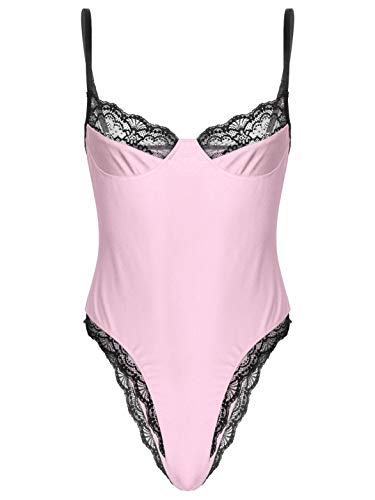 iEFiEL Herren Body Sissy Unterwäsche Dessous Lingerie Männerbody Overalls Reizwäsche Spitze Unterhemd Erotik Nachtwäsche Clubwear Rosa M von iEFiEL