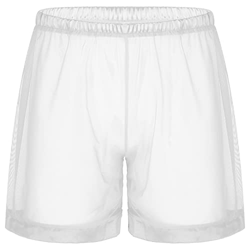 iEFiEL Herren Boxer Boxershort lang Unterhose Transparent Männer Unterwäsche Basic Retroshort Boxer Briefs Reizwäsche M-4XL Mesh + Weiß XL von iEFiEL