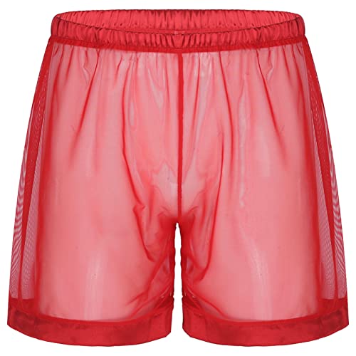 iEFiEL Herren Boxer Boxershort lang Unterhose Transparent Männer Unterwäsche Basic Retroshort Boxer Briefs Reizwäsche M-4XL Rot L von iEFiEL