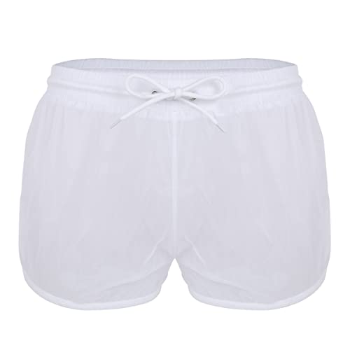 iEFiEL Herren Boxershorts Leicht Mesh Sommer Boxer Briefs Trunks Männer Kurz Shorts durchsichtig weiße Unterhose Reizwäsche Weiß XXL von iEFiEL