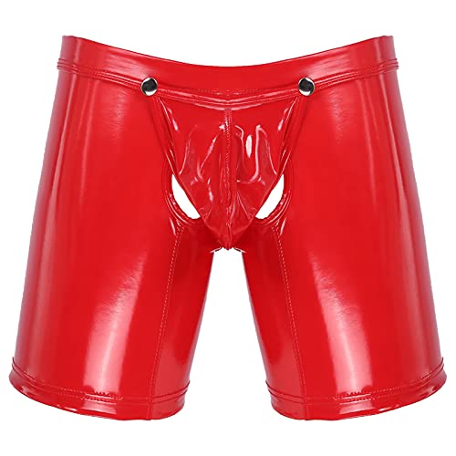 iEFiEL Herren Boxershorts Unterhose Slip Pants Hipster Lack Leder Wetlook Männer Unterwäsche schwarz M L XL XXL Ouvert Rot L von iEFiEL