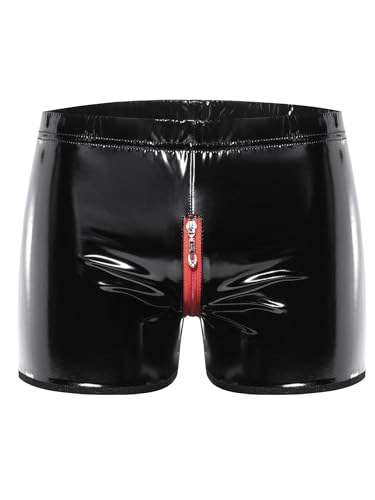 iEFiEL Herren Boxershorts Unterhose Slip Pants Hipster Lack Leder Wetlook Männer Unterwäsche schwarz M L XL XXL Xb Schwarz AA XXL von iEFiEL