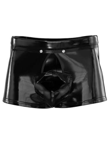 iEFiEL Herren Boxershorts Unterhose Slip Pants Hipster Lack Leder Wetlook Männer Unterwäsche schwarz M L XL XXL Xb Schwarzes BA M von iEFiEL