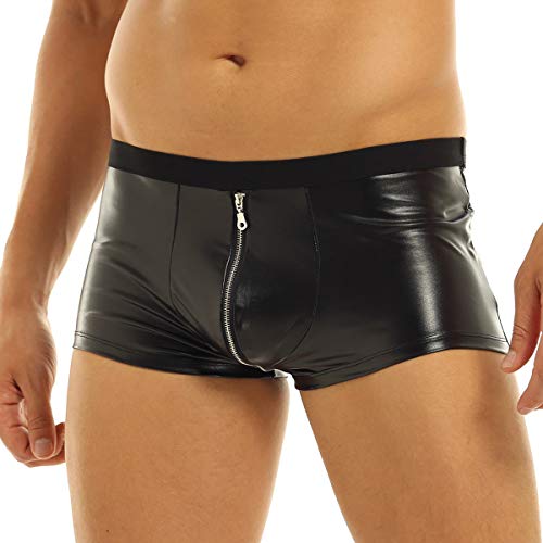 iEFiEL Herren Boxershorts Wetlook Unterwäsche Kurze Hose Pants Kunstleder Boxer Briefs Trunk mit Zipper Bulge Beutel Gr. M L XL 2XL Schwarz XXL von iEFiEL