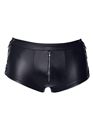 iEFiEL Herren Boxershorts Wetlook Unterwäsche Kurze Hose Pants Kunstleder Boxer Briefs Trunk mit Zipper Bulge Beutel Gr. M L XL 2XL X Schwarz L von iEFiEL