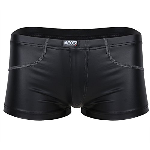 iEFiEL Herren Boxershorts Wetlook Unterwäsche Trunks schwarz Boxer Briefs weich Hauteng Unterhose M L XL XL (XL, Schwarz) von iEFiEL