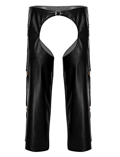 iEFiEL Herren Cowboy Kostüm Western-Kostüm Männer Hose Lack Leder Pants Lang Trachtenhose mit Metallic Schnalle Schwarz XXL von iEFiEL