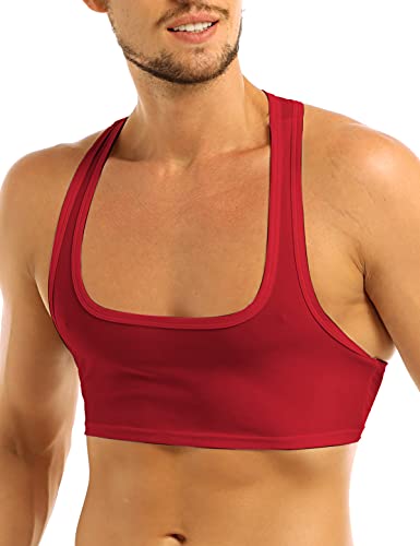 iEFiEL Herren Crop Top Classic Unterhemd Transparent Netzhemd Mesh Muskelshirt T-Shirt Sportlich Tank Top GoGo Party Clubwear Rot L von iEFiEL