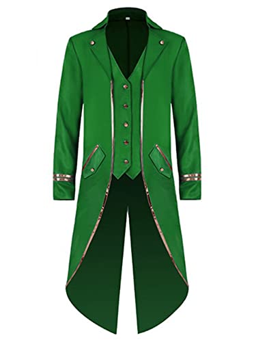 iEFiEL Damen Herren Mittelalter Kostüm Viktorianisch Mantel Smoking Vintage Jacke Frack Blazer für Halloween Karneval Fasching Party Grün S von iEFiEL