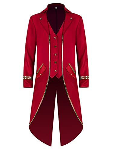 iEFiEL Damen Herren Mittelalter Kostüm Viktorianisch Mantel Smoking Vintage Jacke Frack Blazer für Halloween Karneval Fasching Party Rot XL von iEFiEL
