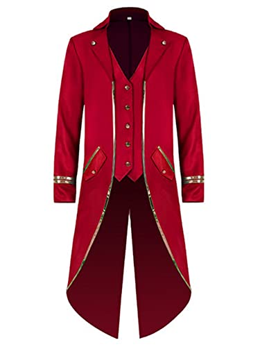iEFiEL Damen Herren Mittelalter Kostüm Viktorianisch Mantel Smoking Vintage Jacke Frack Blazer für Halloween Karneval Fasching Party Rot XXL von iEFiEL