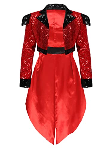 iEFiEL Herren Damen Zirkus Kostüm Vintage Mantel Showman Frack Jacke Ringmaster Blazer Samt Smoking Weihnachten Karneval Cosplay Kostüm Uniform W Rot Pailletten (Damen) 3XL von iEFiEL