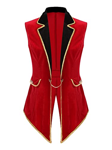 iEFiEL Damen Blazer Jäckchen Kurz Samt Jacket Cosplay Zirkus Kostüm Halloween Karneval Fasching Showman Kostüme Mottoparty Weste Rot M von iEFiEL