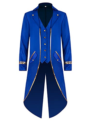 iEFiEL Damen Herren Mittelalter Kostüm Viktorianisch Mantel Smoking Vintage Jacke Frack Blazer für Halloween Karneval Fasching Party Blau L von iEFiEL