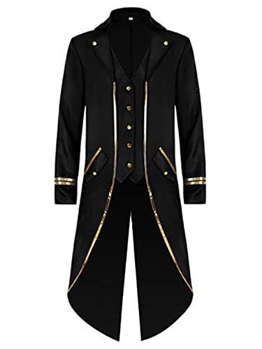 iEFiEL Damen Herren Mittelalter Kostüm Viktorianisch Mantel Smoking Vintage Jacke Frack Blazer für Halloween Karneval Fasching Party Schwarz XL von iEFiEL