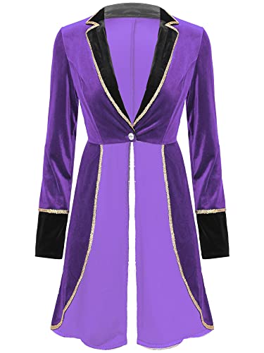 iEFiEL Damen Zirkus Kostüm Vintage Mantel Showman Frack Jacke Ringmaster Blazer Samt Smoking Halloween Karneval Cosplay Kostüm Uniform Violett S von iEFiEL